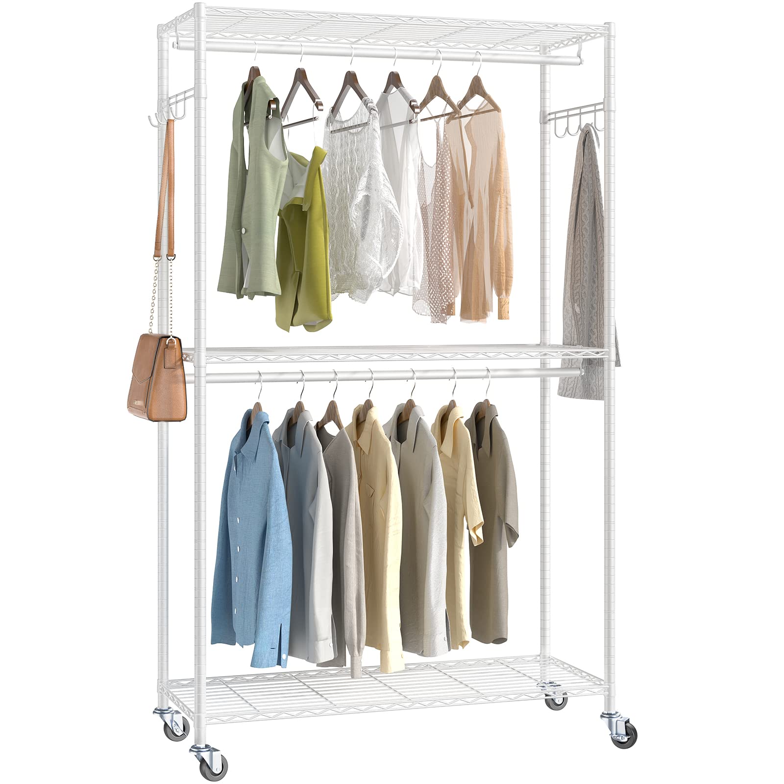 Buy VIPEK V12 Rolling Garment Rack 3 Tiers Adjustable Wire Shelving