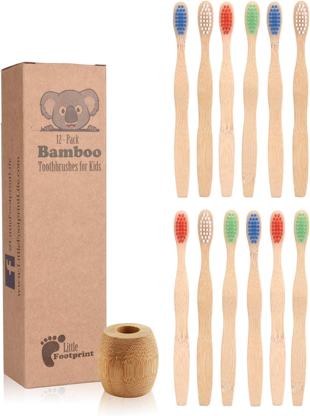 Kids Bamboo Toothbrushes - 12 Pack |BPA Free Soft Bristles Toothbrushes | Eco-Friendly, Natural Bamboo Toothbrush Set | Biodegradable, Compostable, Wooden Eco Friendly