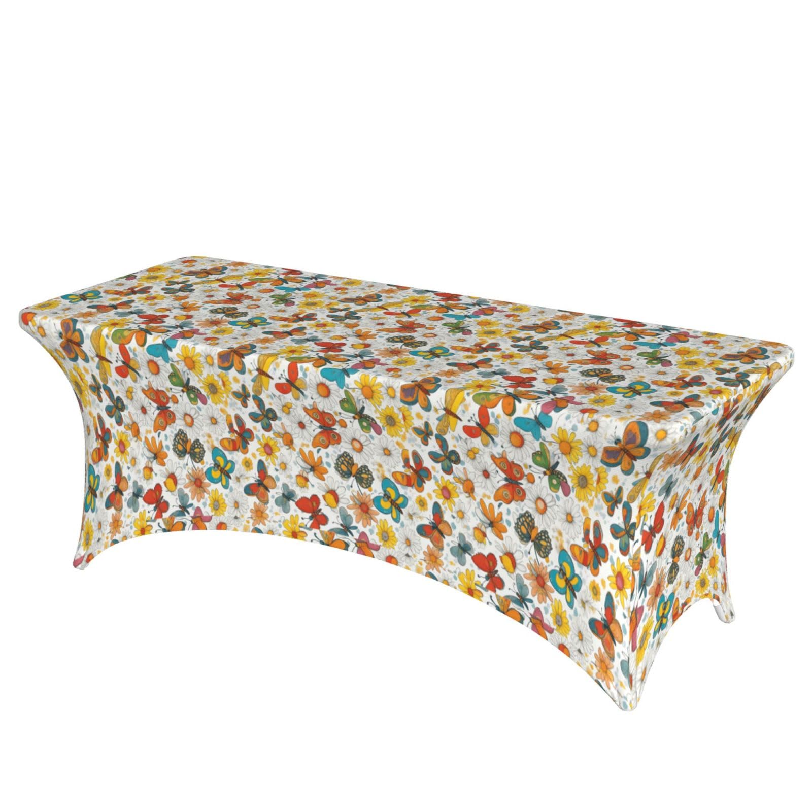 AYYQWE Butterfly Daisy Print Elastic Rectangular Tablecloth For Banquet Outdoor Picnics Office Table Cover
