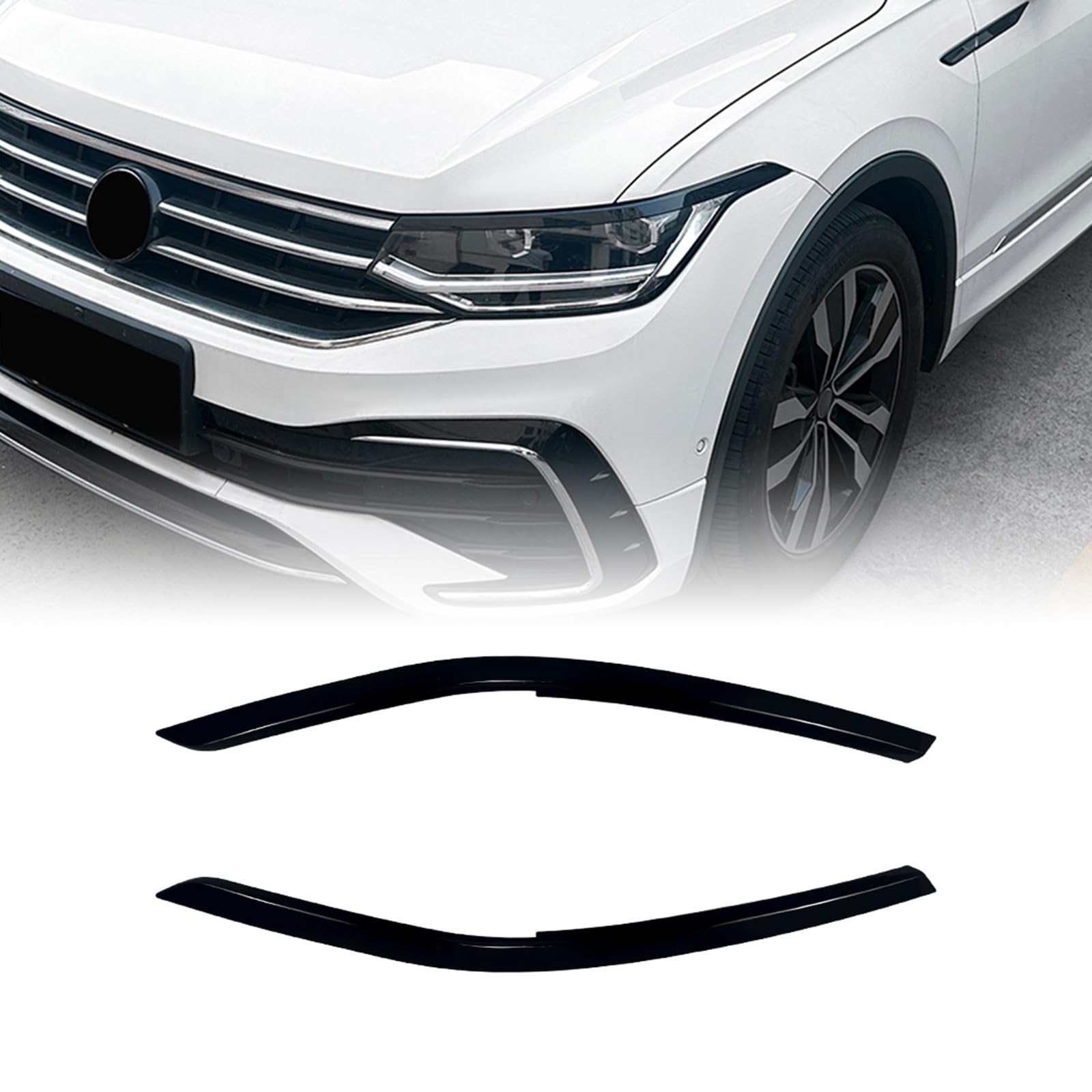Frontscheinwerfer Augenbrauen Zierleisten Augenlider Dekor für VW Tiguan MK2.5 2021-2023 Schwarz