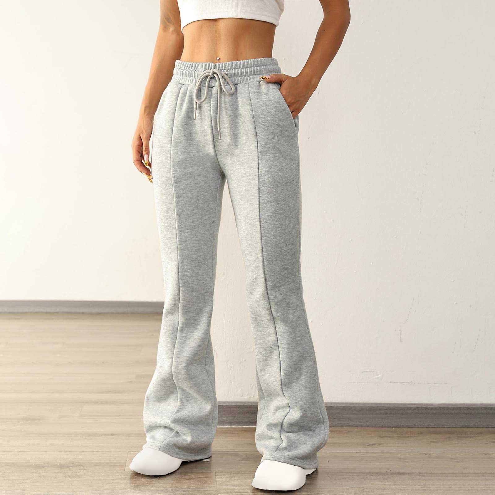 Women's Fall Winter Casual Sport Pants Wide Leg High Waist Flare Sweatpants Solid Baggy Athletic Workout Long Pants Gray