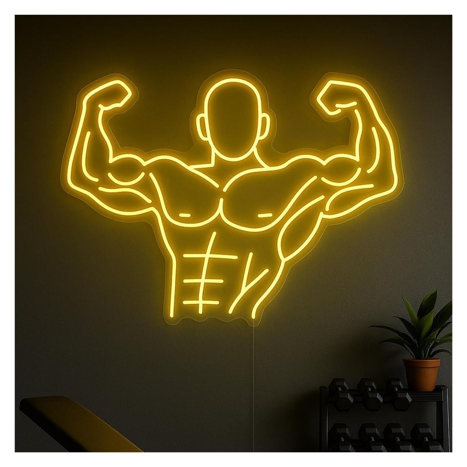 SHOUXI Sign Lamp Bodybuilder Neon Sign, Suitable for Workout Room Decor with Dimmable 53cm