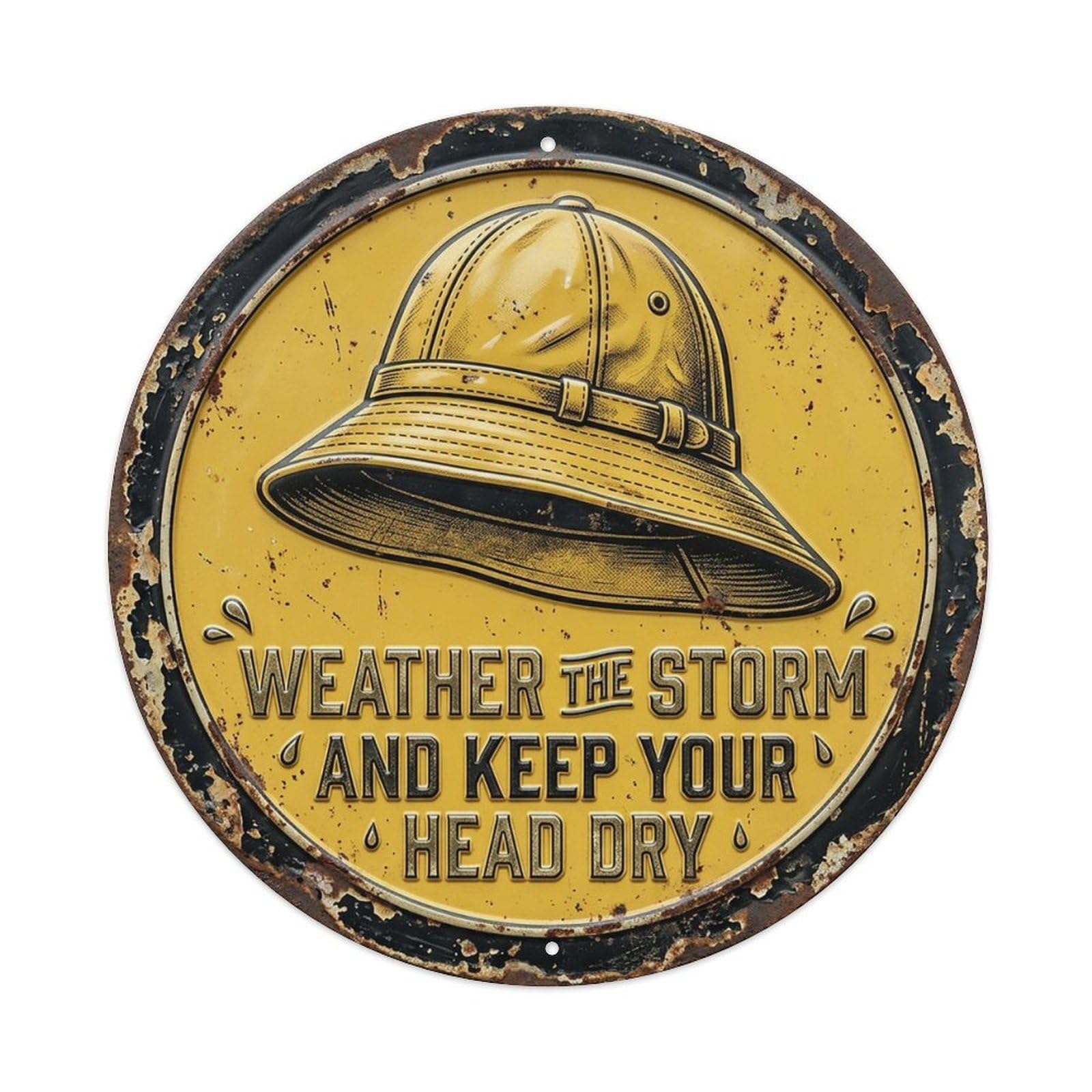 Fisherman Rain Hat Entryway Metal Tin Sign