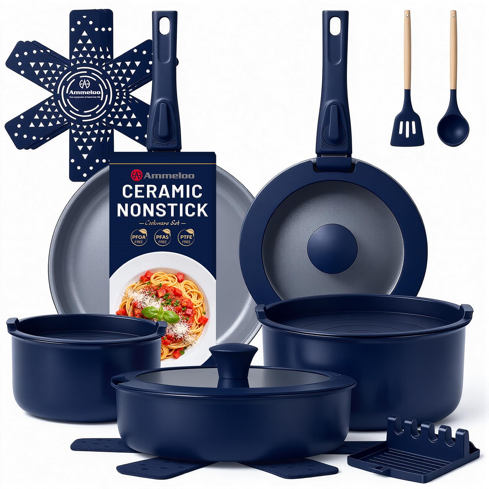 Ammeloo 18-Piece Ceramic Pots and Pans Set