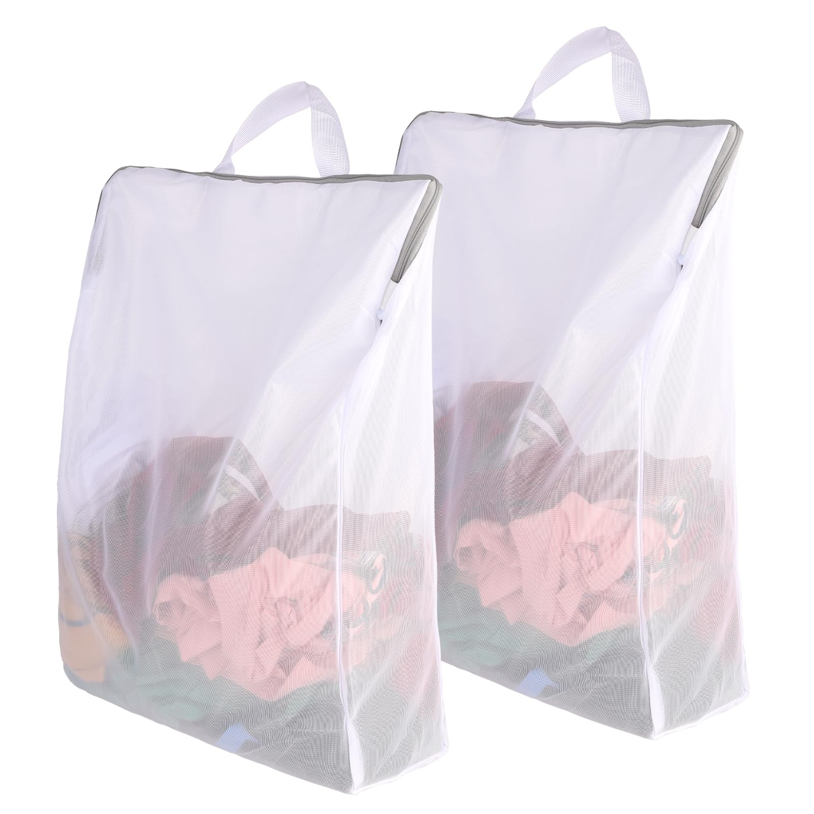 Simarro 2Pcs Mesh Laundry Nets with Zips, White Reusable Travel Laundry Bags with Handle for Delicate Items, Home, Dorm, Hotel, Travel Use (Fine Mesh)