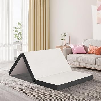 3 inch Folding Memory Foam Mattress Tri Fold Mattress with Washable Mesh Cover, Portable Mattress Topper Non-Slip Bottom Camping Guest Bed Breathable Memory Foam Topper, CertiPUR-US Certified, Full