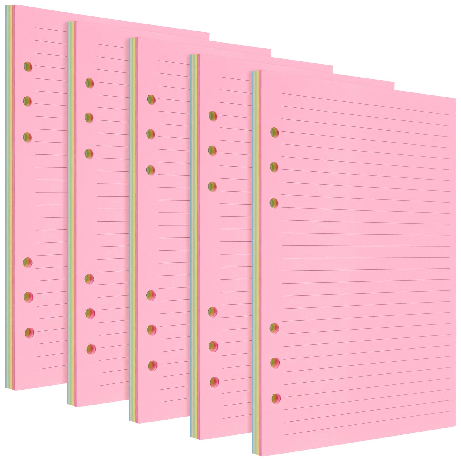 MOUYAT 250 Sheets A5 Lined Refill Paper, A5 Coloured Notebook Refills, 6 Hole Punched Loose Leaf Refills for Planner, Diary, Meeting Notes, Travel Journal