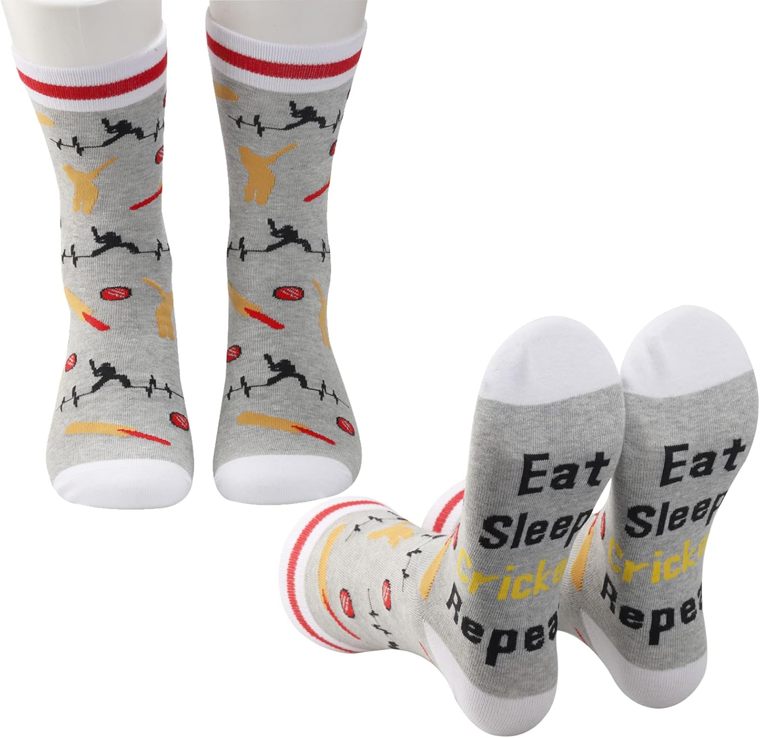 PXTIDY 2 Pairs Cricket Socks - Eat Sleep Cricket Repeat Gift for Players & Fans