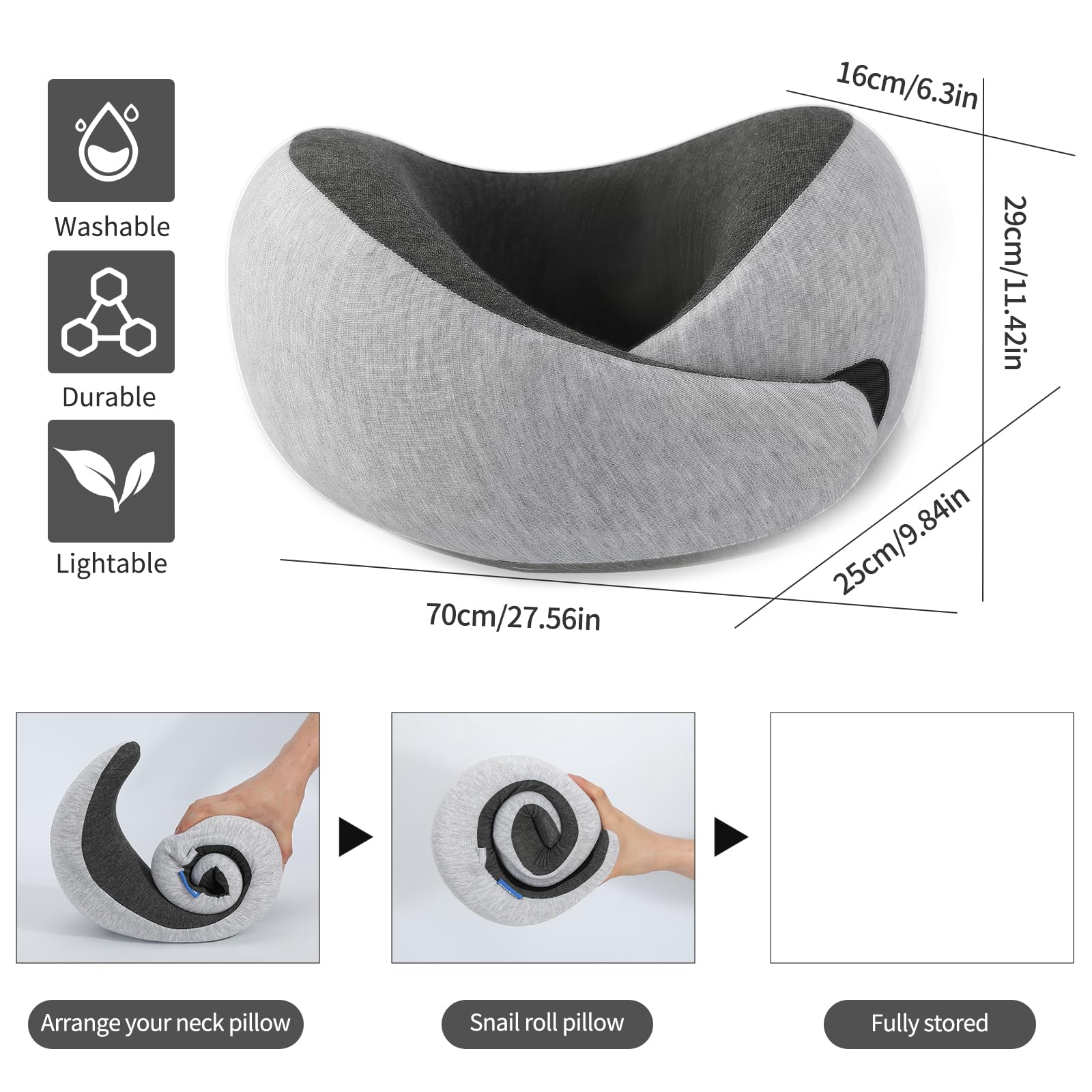 Almohada de viaje para el cuello en avión, almohadas de viaje de espuma viscoelástica para mayor comodidad en el agarre del sueño, diseño compacto y ergonómico para viajes en automóvil, viajes 4