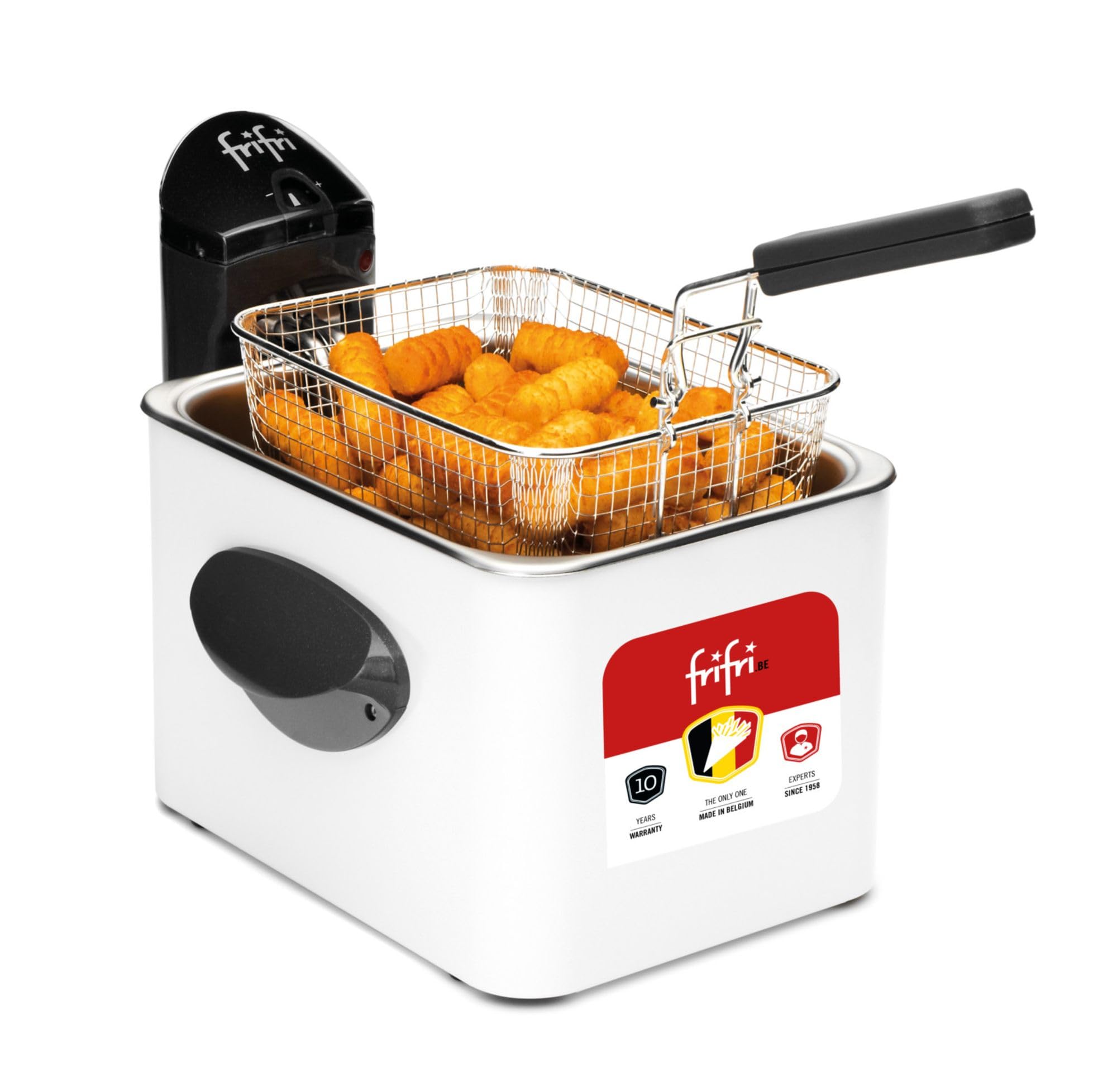 frifri Friteuse Expert 4,5L 3200W - Design Rectangulaire, Couvercle, Technologie Zone Froide, Tête Chauffe Brevetée - Nettoyage Facile - Blanc Métal