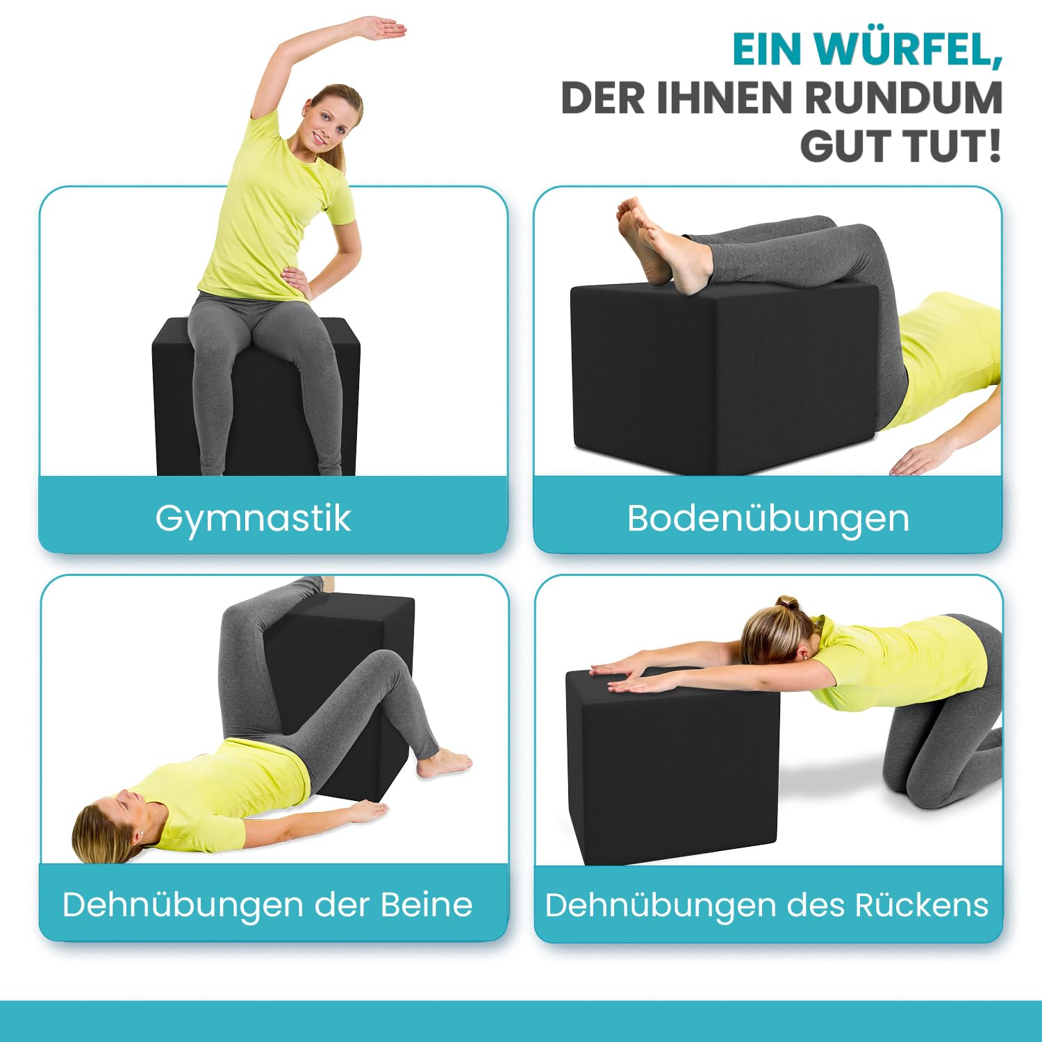 ELONEO Bandscheibenwürfel, Stufenlagerungswürfel zur Stufenlagerung, Stufenbett mit Bezug, Fitness Würfel, Schaumstoff, 40 x 50 x 50 cm
