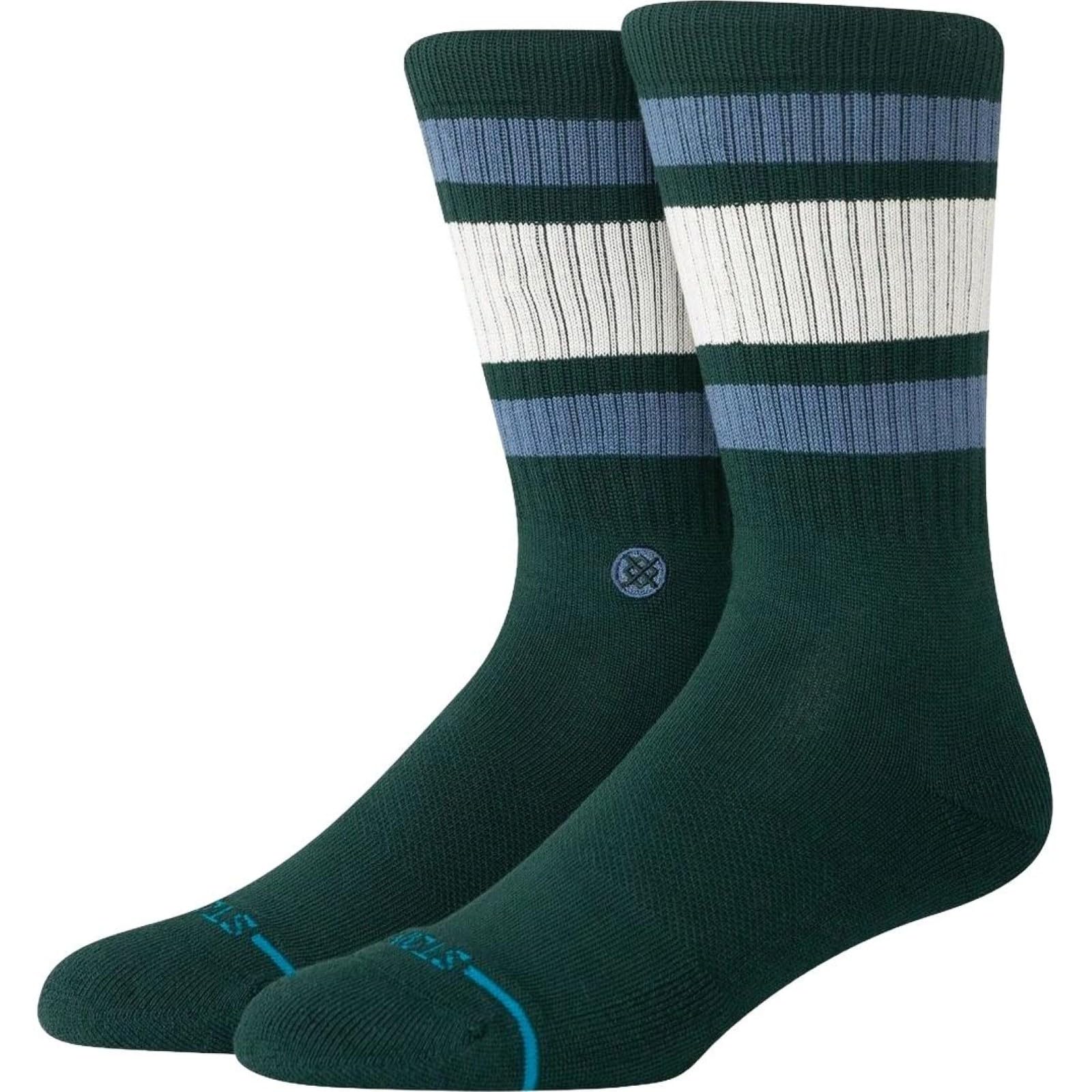 Stance Boyd Crew Socks Pine Green Striped Cushioned Calf Large