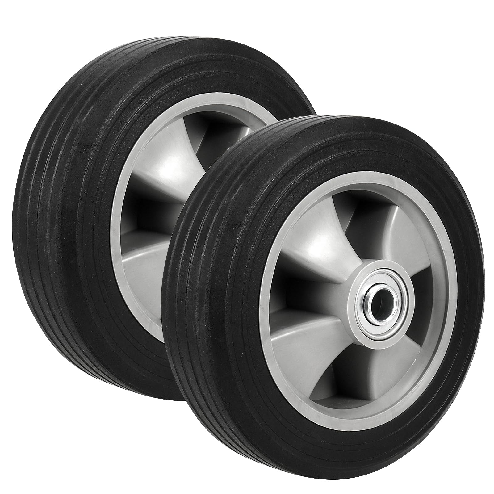 2 Pack 10 Inch Solid Rubber Replacement Wheels, Flat Free Hand Truck Tires with 5/8" Axle, Hand Truck Replacement Wheels for Cart, Wagons, Wheelbarrow, Dolly, Trolley, 330 lbs Max Load