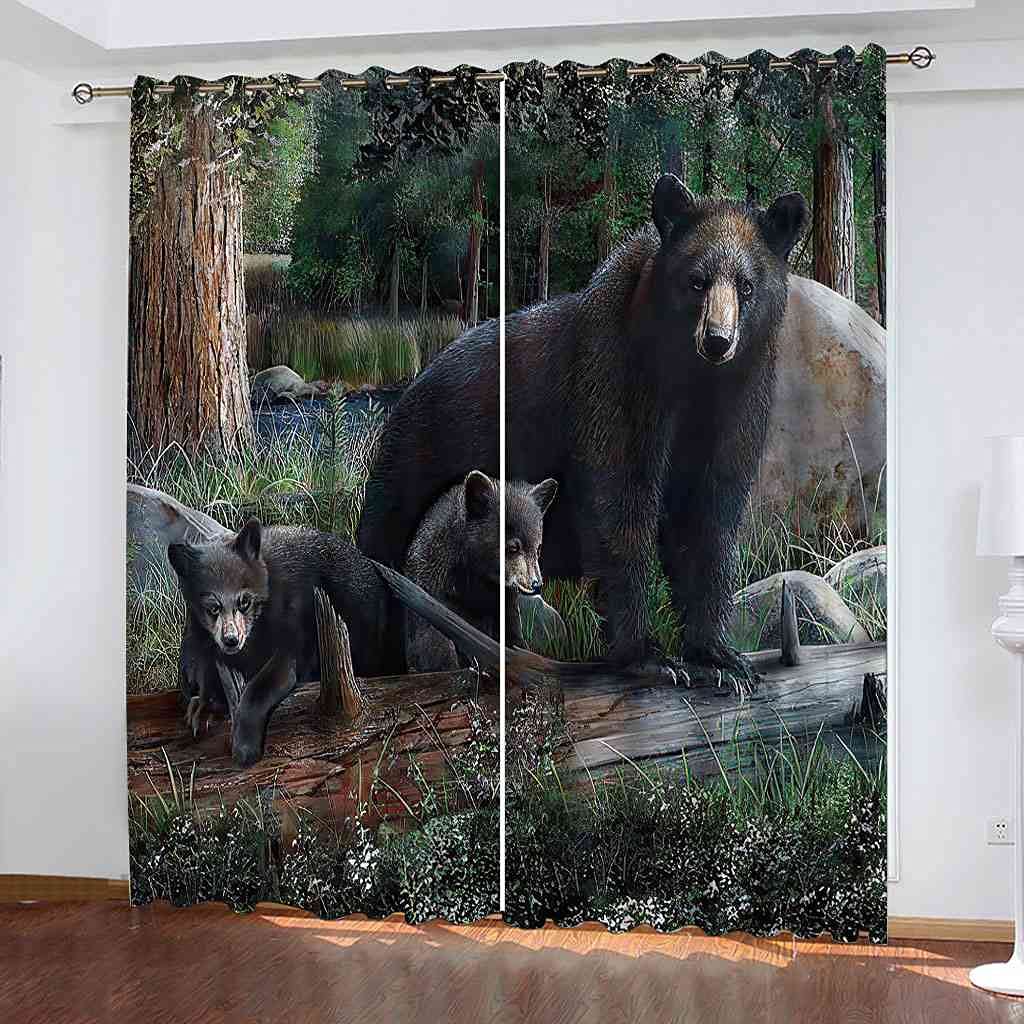 Rideau occultant à oeillets ours noir animal de la forêt lot de 2 rideaux thermiques 264x160 cm