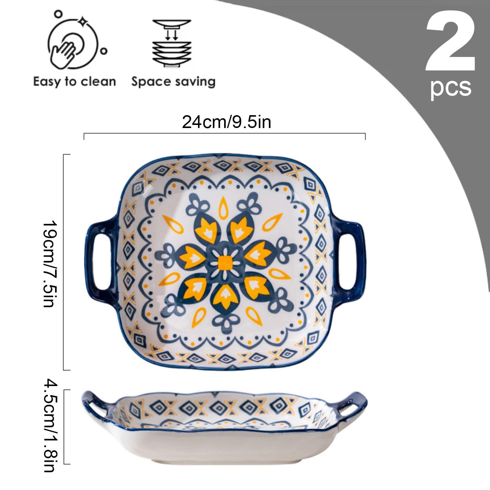 Set di piatti piani in ceramica, piatti da insalata in porcellana con manico, piatti da dessert in ceramica floreale, set di piatti da pranzo decorativi, per antipasti, bistecca, frutta,