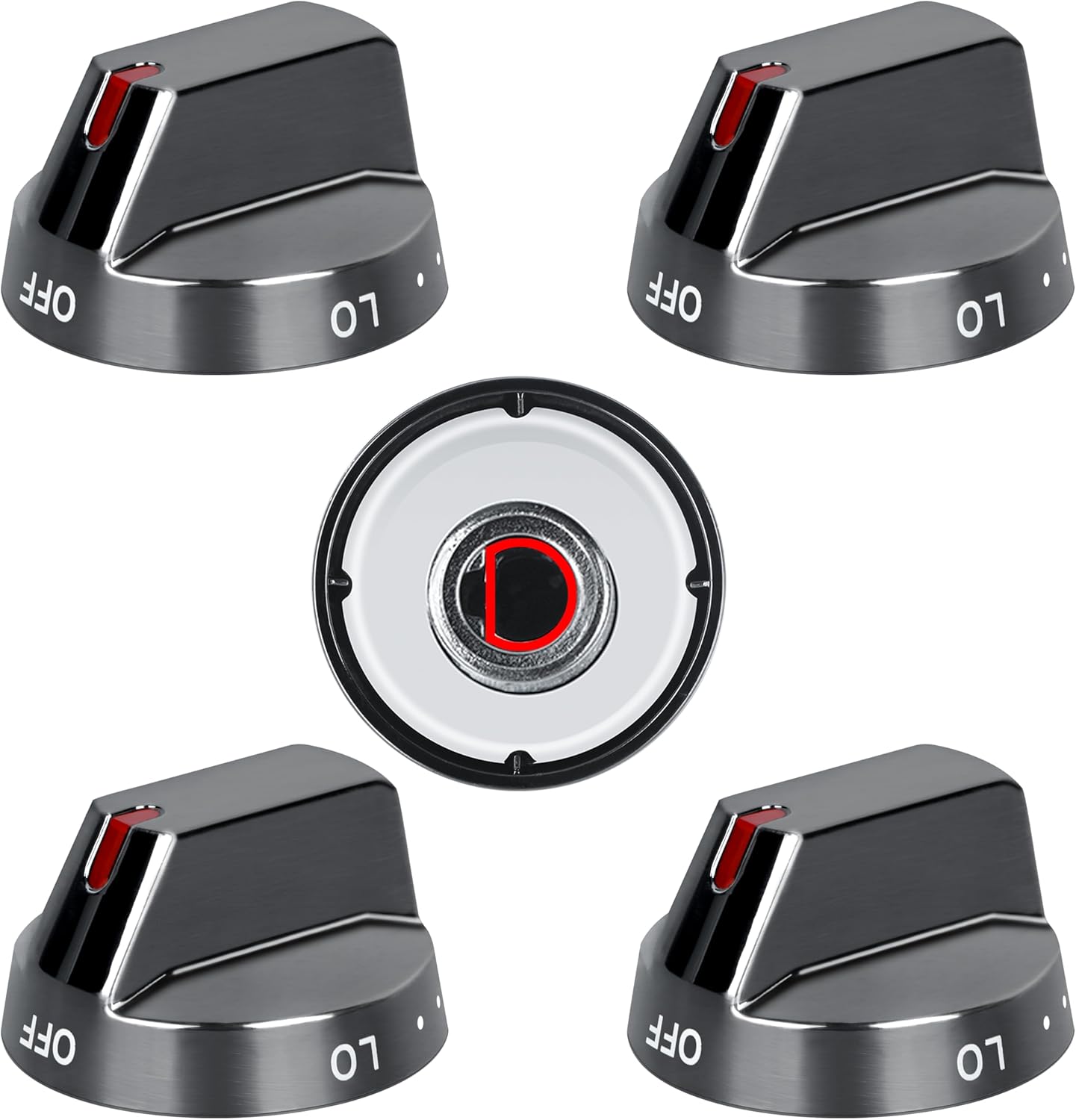 5 Pieces Upgrade DG64-00473B Stainless Steel Stove Knobs Replacements, Only Compatible with Black Samsung Gas Stove Range Oven Knobs
