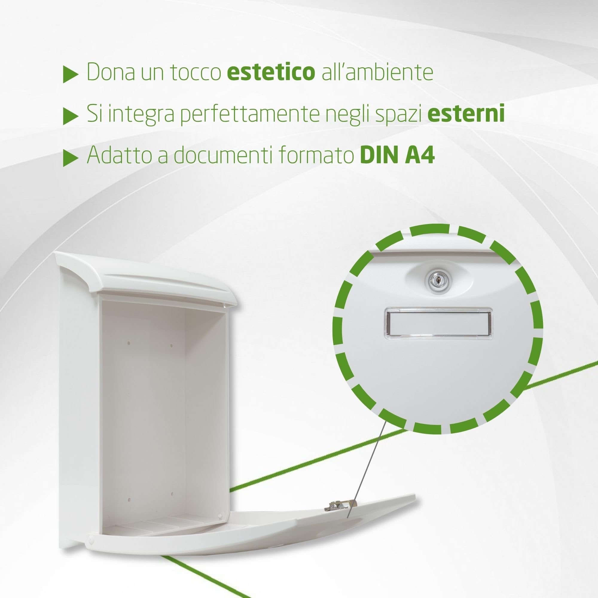 Amig - Cassetta delle lettere esterna modello 7 | Design moderno e resistente | Facile installazione con serratura | Protezione dalla pioggia | Dimensioni 34,5x20,5x10,5 cm, Bianco, Plastica