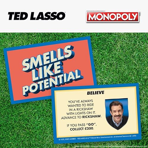 Miniatura 7 de Monopoly Ted Lasso | Juego de mesa coleccionable con licencia oficial | Juega como letrero de creer, pez dorado, té, visera de Ted y más | Basado en