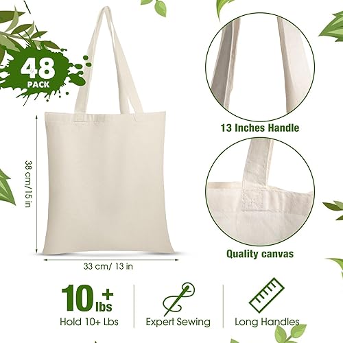 Miniatura 2 de Mimorou 48 bolsas de algodón de sublimación de 13 x 15 pulgadas, bolsa de lona en blanco reutilizable a granel con asas para sublimación, bricolaje,