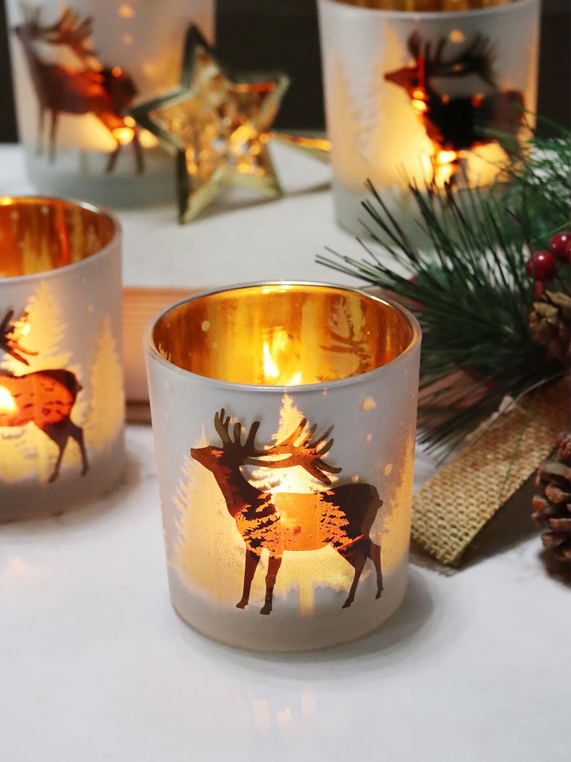 SHMILMH Lot de 4 bougeoirs votifs en verre doré et argenté pour décoration de table de Noël