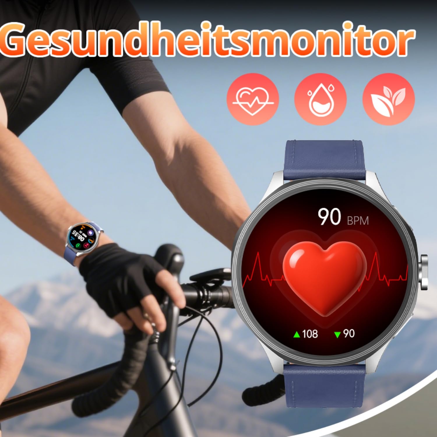 Smartwatch mit SIM-Steckplatz & 180° Drehbarer Kamera,1,73" HD-Touchscreen Android-Smartwatch,entsperrtes 4G GSM für Eigenständige Anrufe,GPS,Herzfrequenz Fitnessuhr,800mAh,3GB RAM+32GB ROM,Silber