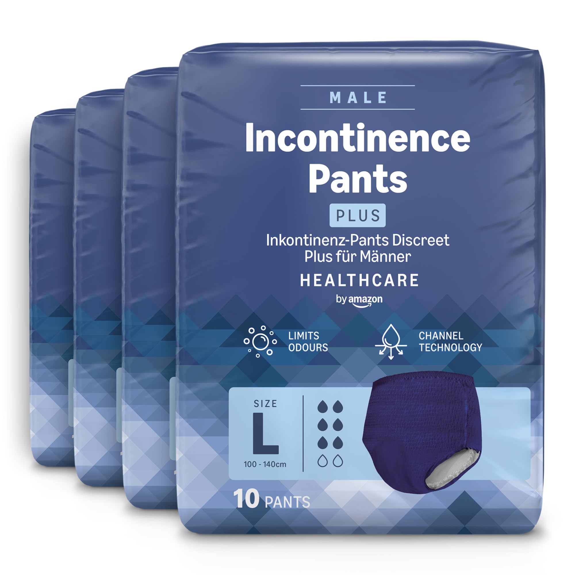 Healthcare by Amazon Men's Incontinence Pants, Plus Absorbency, Large, 40 Count (4 Packs of 10), Blue, (Previously Amazon Basic Care) - Packaging May Vary