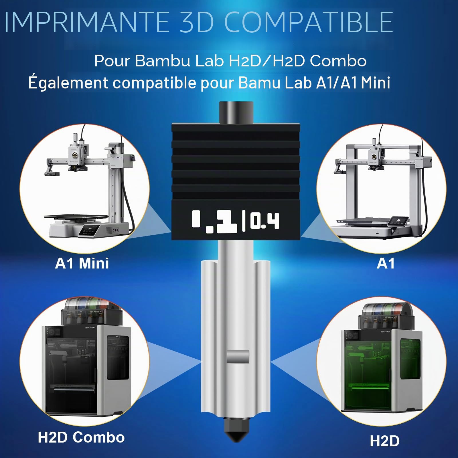 P2S H2S H2D Hotend avec 1Pcs buse en acier trempé 0,4, 0,6, 0,8mm, Kit Hot End Extrudeur Buse en Acier Trempé pour Bambulab P2S/H2S/H2D/H2D Combo/A1/A1 Mini Imprimante 3D Extrudeur