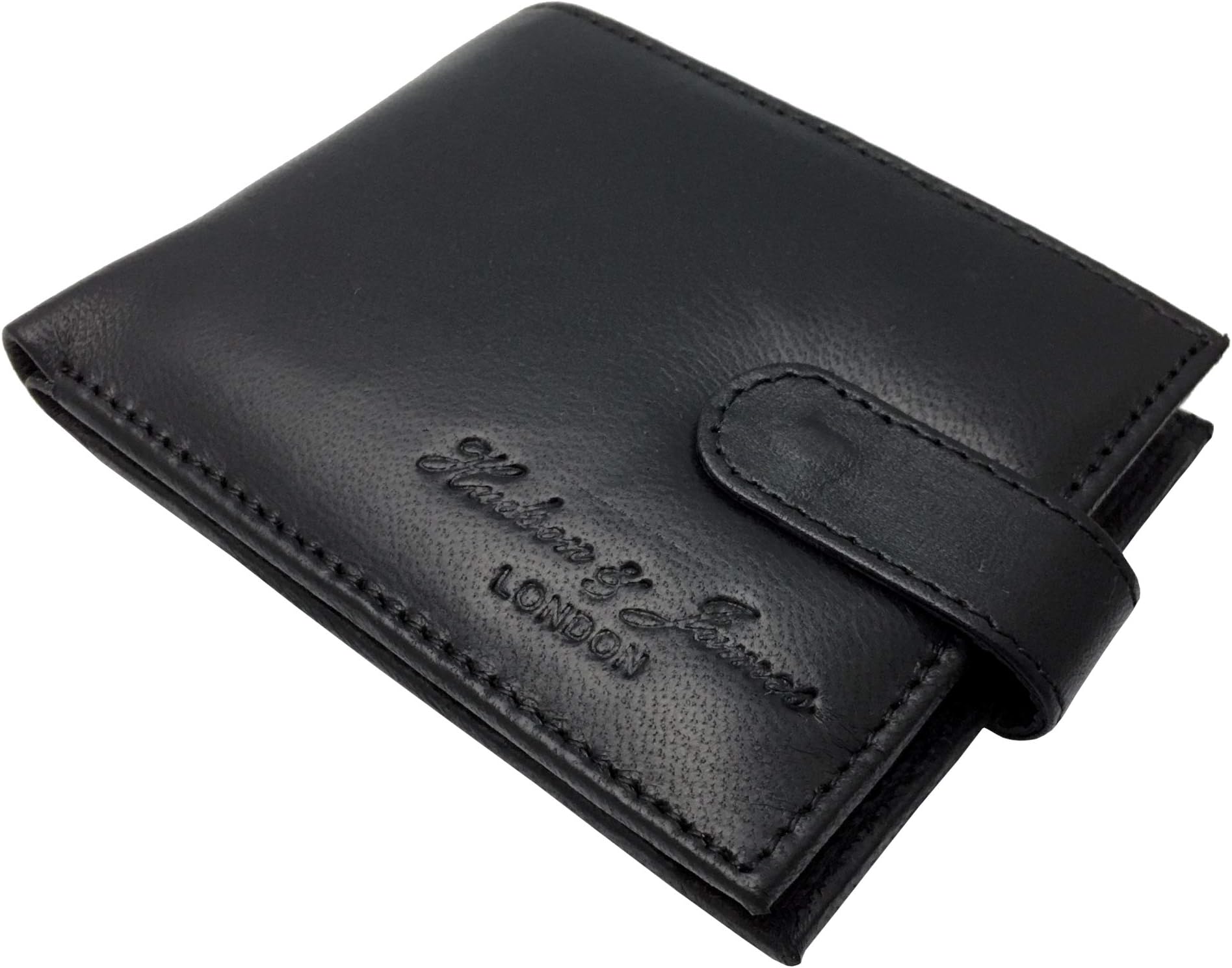 Designer London Real Leather Mens Wallet Credit Carder Holder Bifold Purse with Gift Box (Jet Black)