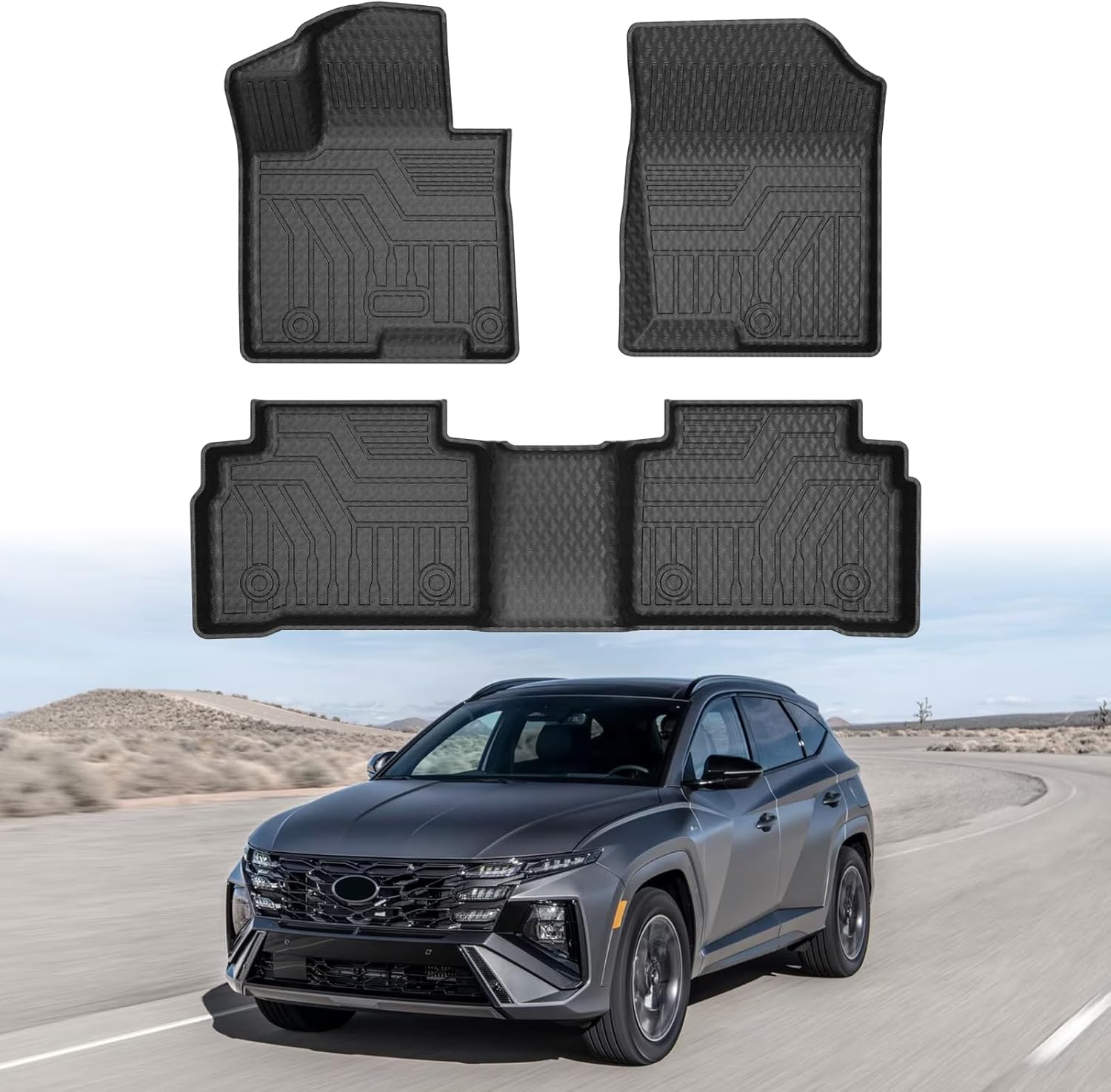 Mixsuper Floor Mats for Tucson 2024 2023 2022 (Not for Hybrid Models) All Weather Floor Liners 1st and 2nd Row Set Black
