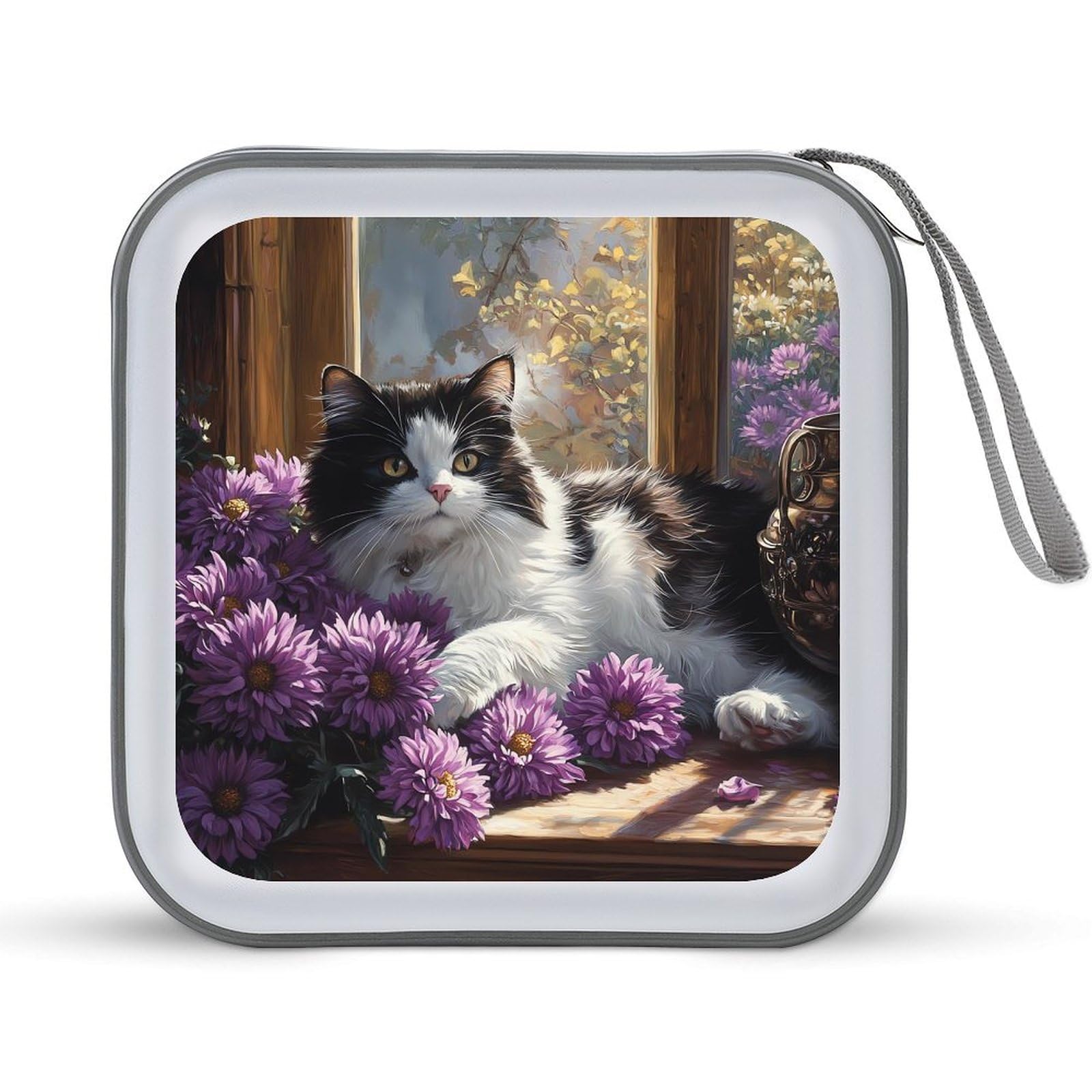 Cute Cat Flowers CD Case Plastic DVD Case Holder Wallet Disc Storage Organizer for Car Travel