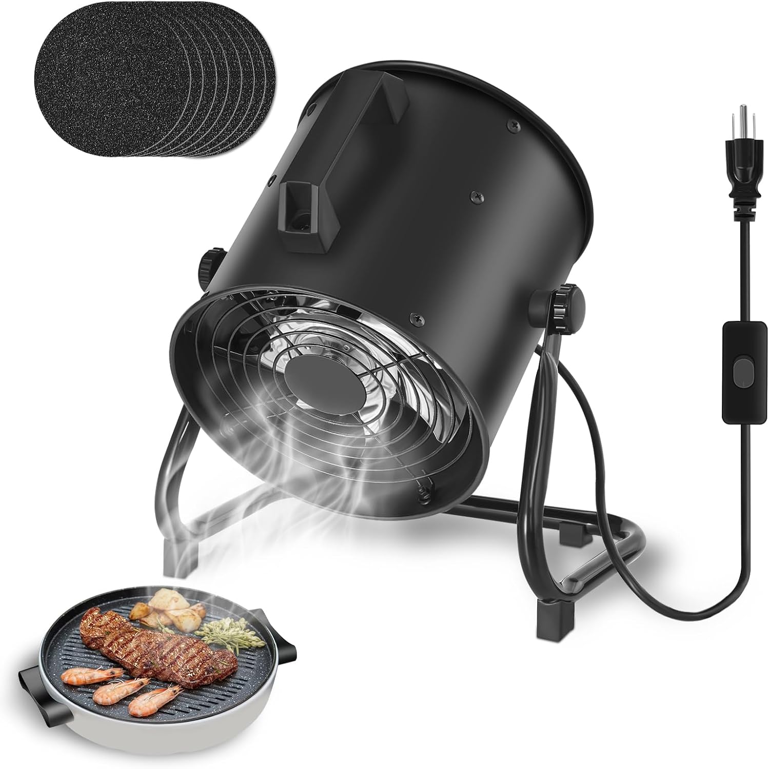 FAREAST 8-Inch Portable Range Hood, 452 CFM Kitchen Exhaust Fan, Portable Exhaust Fan with 8 Reusable Activated Carbon Filter Replacements, Desktop Range Hood for Cooking, Indoor BBQ, Camping and RV