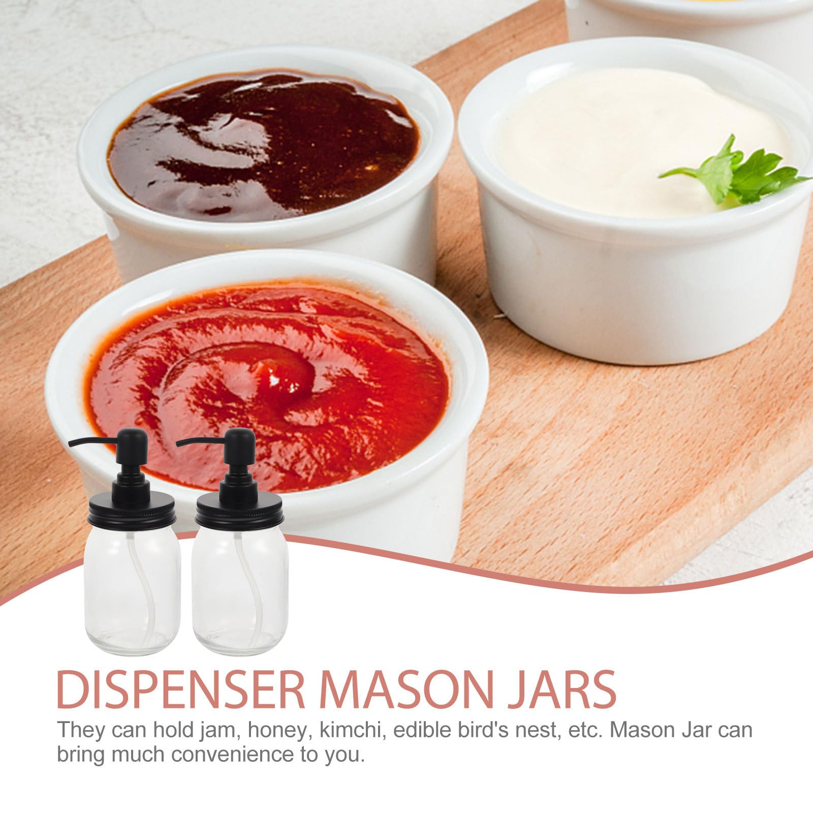DOITOOL Dispenser Pompa e Vetro a Sciroppo Marmellata per 2 Pezzi in Inox Acciaio 500ml Nero Tappo Conservazione Cucina Alimentare