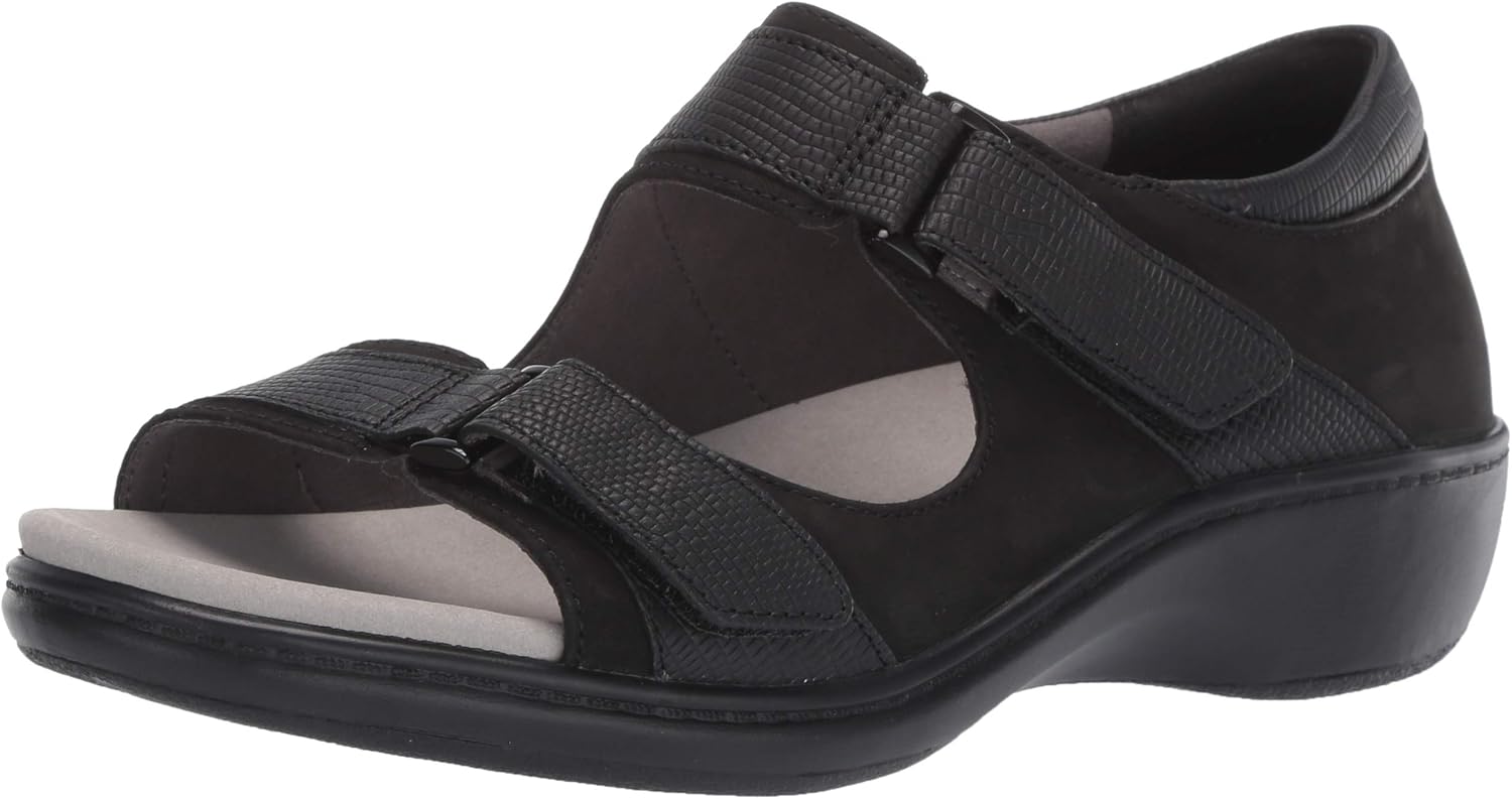 Aravon Women's Duxbury Two Strap Wedge Sandal, Black, 6.5