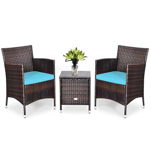 Renatone 3 PCS Patio Conversation Set, Outdoor Wicker Rattan Furniture