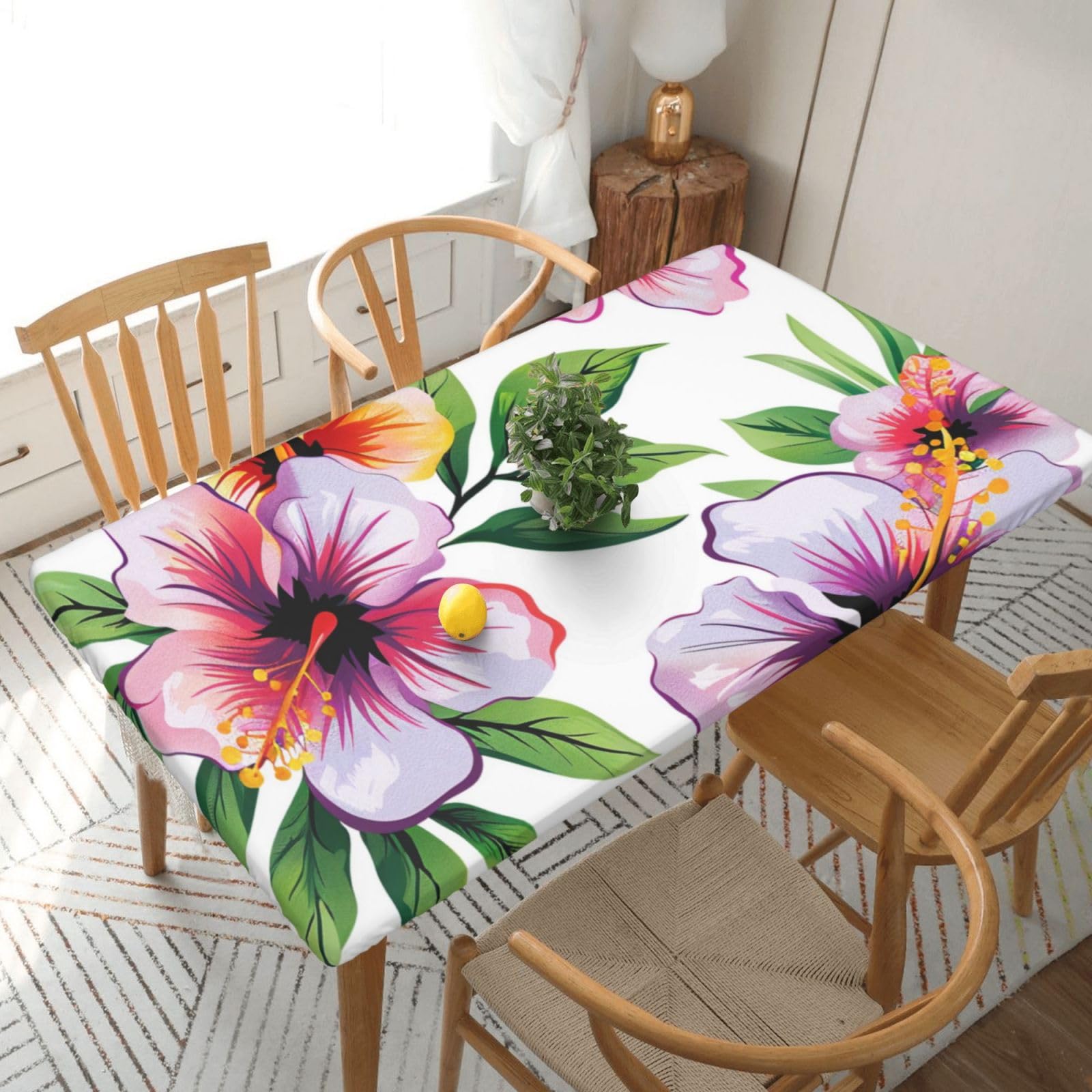 WPKJU Hawaiian Flower Print 1 Printed Tablecloths 5ft Rectangular Table Covers Washable Polyester Decorative Table Cloth for Dining Table Picnic Wedding