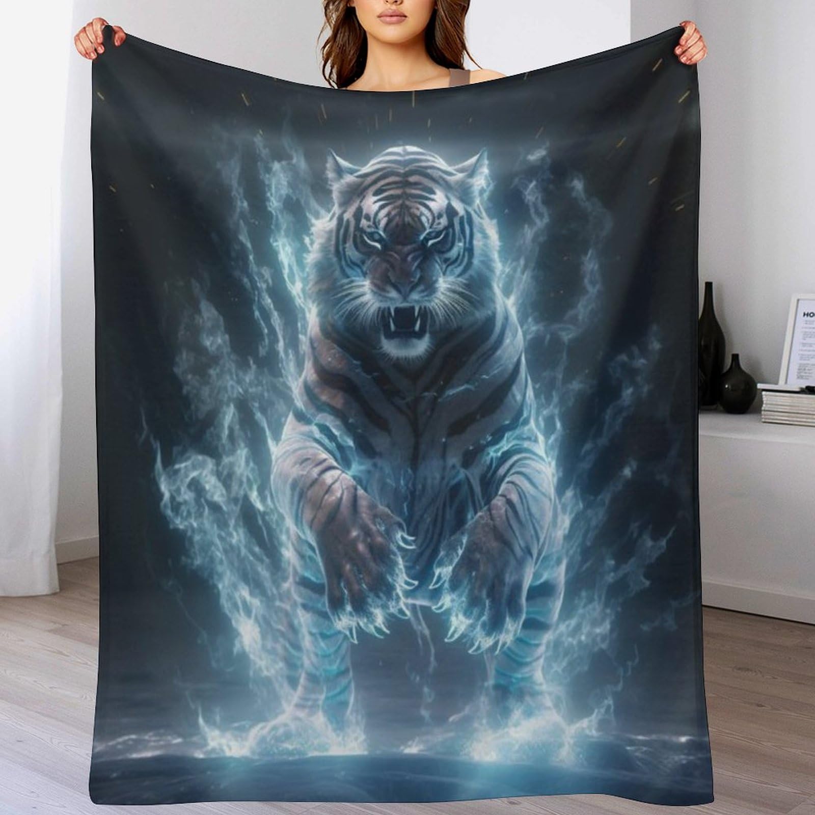 Plaid tigre 3D pour canapé et salon couverture flannel douce 140x180