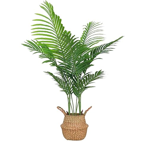 Palmera artificial de 3.61 pies, plantas artificiales en maceta, grandes palmeras tropicales de areca para decoración del hogar, interiores y