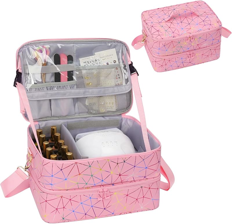 Ethereal Estojo Organizador de Esmaltes 04-Pink com Dois Compartimentos e Alça