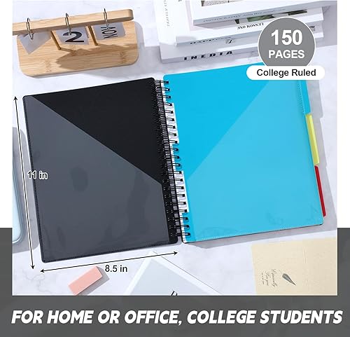 Miniatura 2 de 4 cuadernos de 3 materias con rayas universitarias, 300 páginas (150 hojas), cuaderno de espiral de 3 materias de 8.5 x 11 pulgadas, doble cubierta