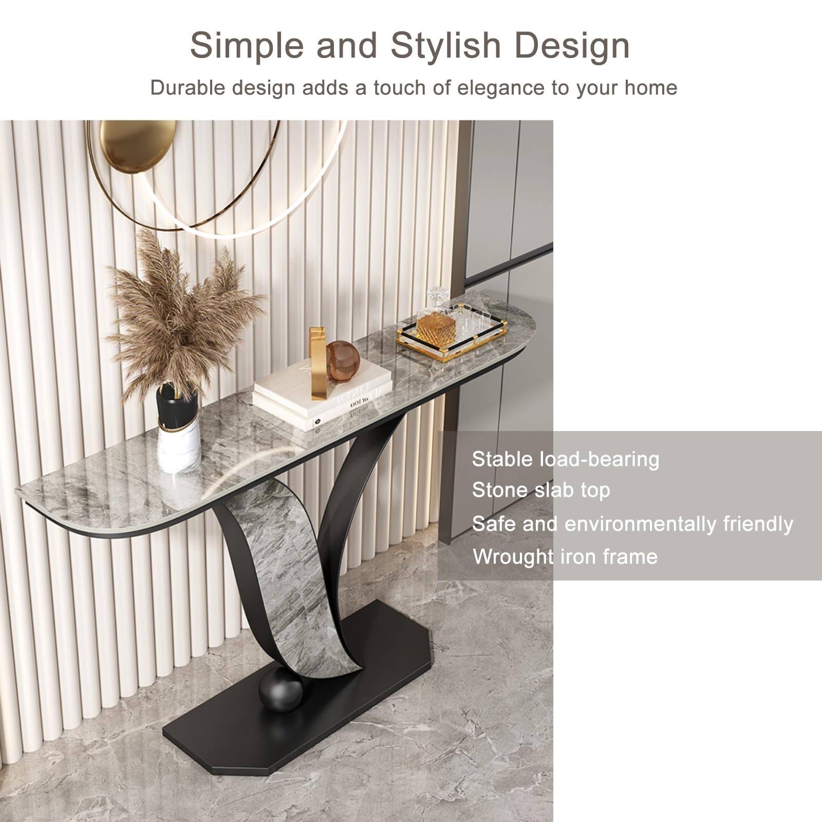 Soggiorno Moderno, Tavolo Consolle Ingresso, Moderna Stretta in Finto Marmo, Divano con Struttura Geometrica in Metallo, Corridoio E Arredamento(White2,80cm/31.4in)