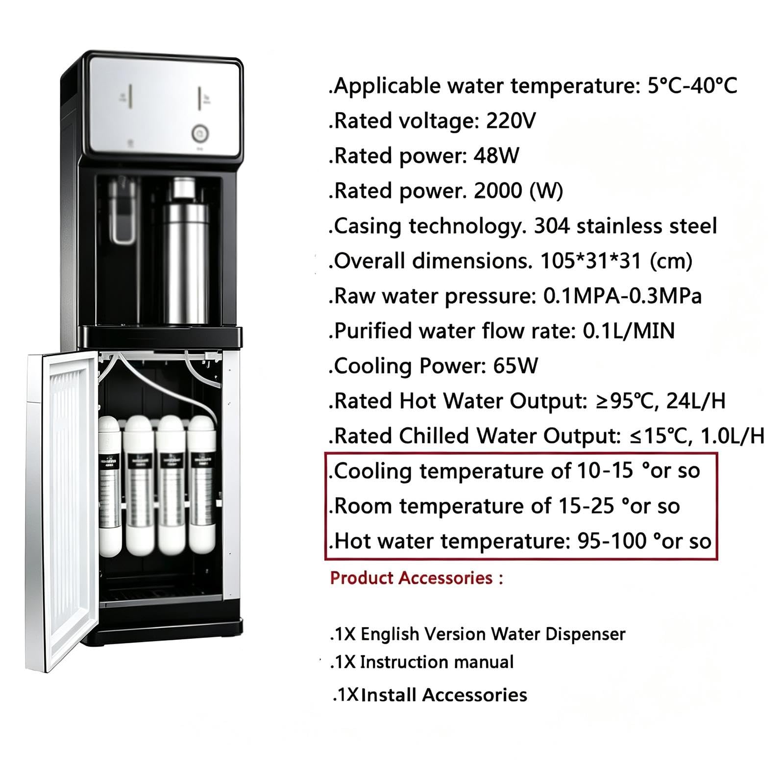 Refrigeratore d'acqua, dispenser acqua ufficio, Filtrazione a 4 stadi, Erogatore Acqua Fredda Calda e Ambiente per case, uffici, palestre e altri spazi commerciali