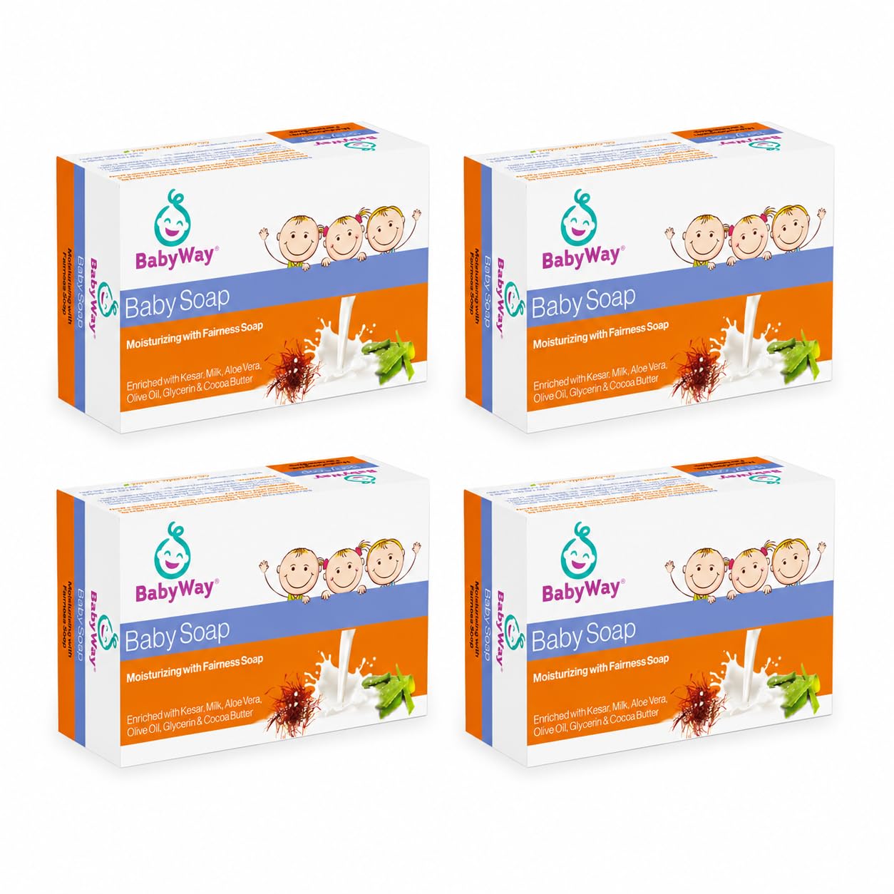 Babyway Baby Soap with Kesar Milk Aloe Vera Olive Oil for Soft Moisturized Skin Gentle Daily Bath Bar 75g (Pack of 4)-image-42