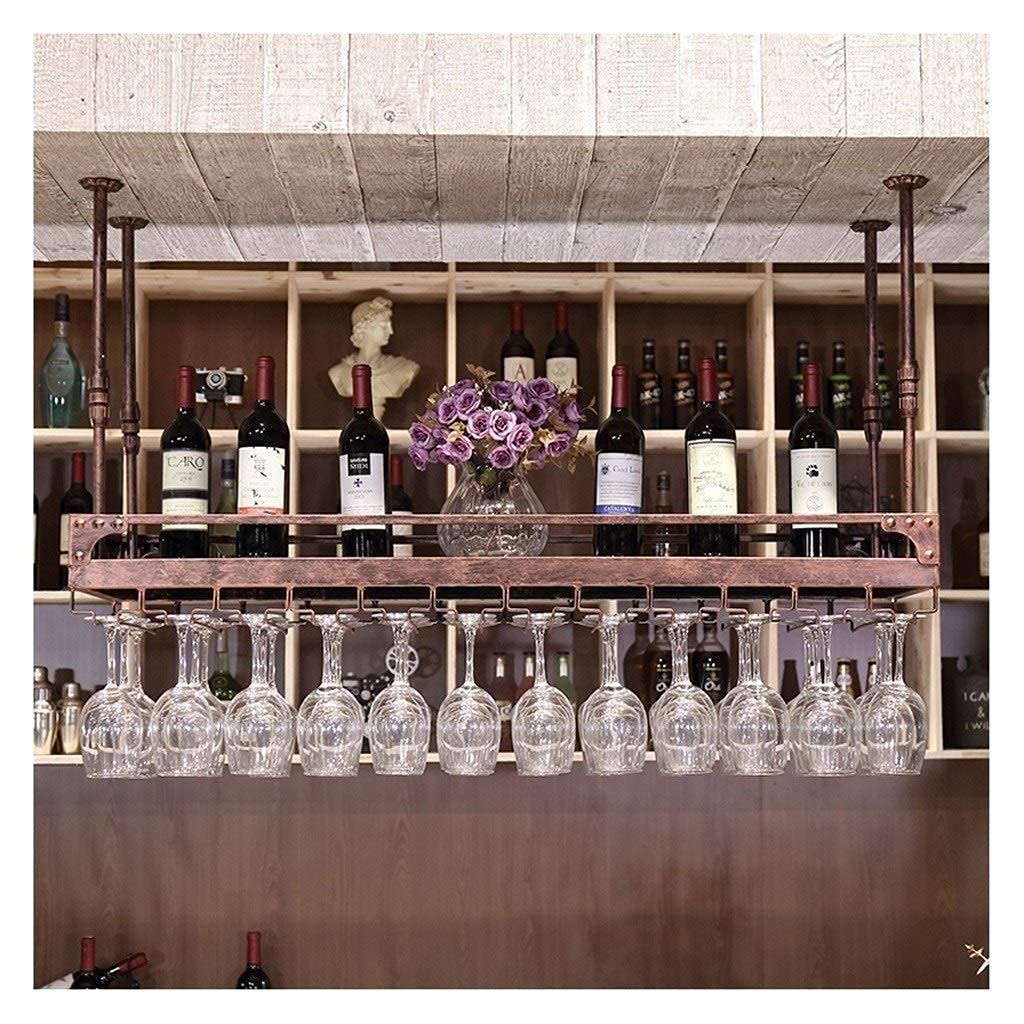 Casier à vin de bar marron 80x35cm avec porte-verre suspendu maison