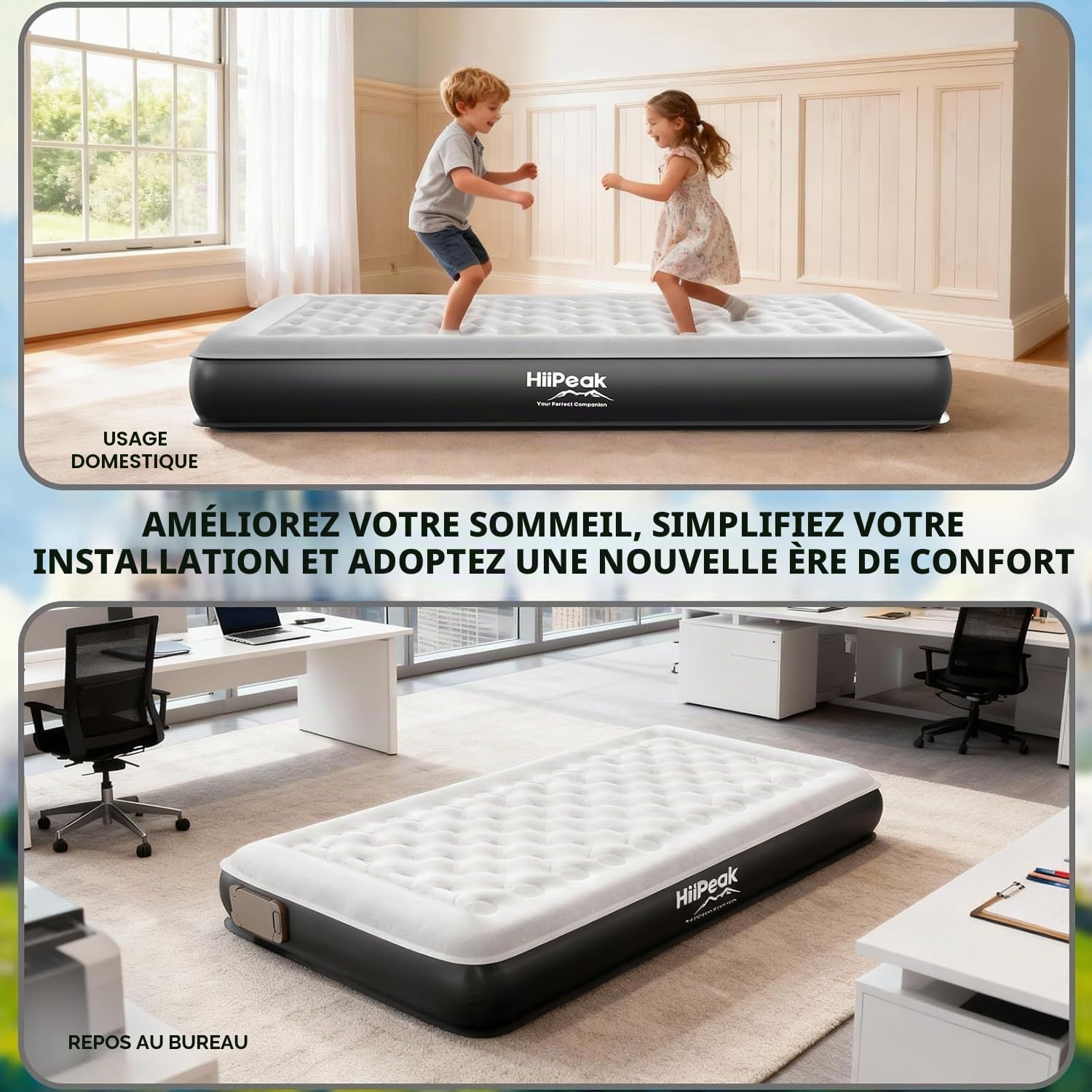 HiiPeak TPU Matelas Gonflable 1 Place Autogonflant Pour invités et Camping – Lit Gonflable 1 personne Portable jusqu'à 300 kg avec Pompe électrique Rechargeable integrale sans Fil