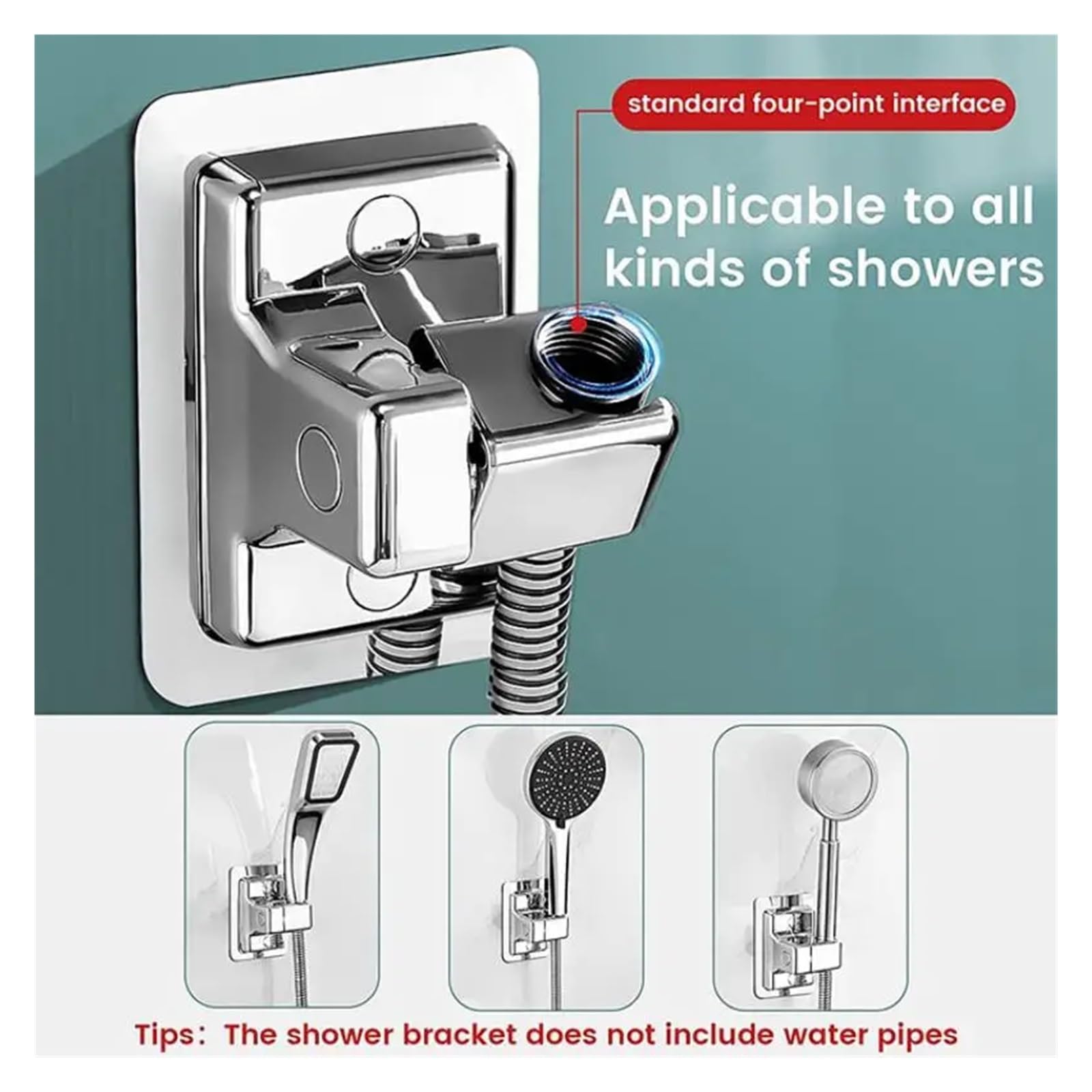 Uchwyt na głowę Adjushower 360°, przyssawka, montaż ścienny, galwanizowany, srebrny drążek prysznicowy, trwały uchwyt zraszacza do łazienki i pod prysznicem