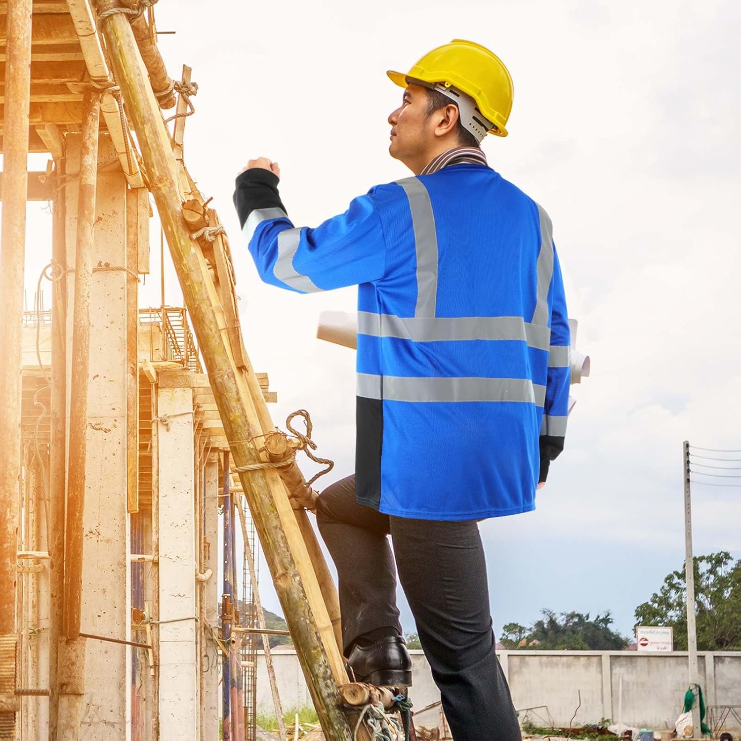 Zhanmai 6 Pack Long Sleeve Safety Shirt High Visibility Reflective Class 3 Hi Vis Construction Safety Shirt with Pocket Breathable for Men Women(Royal Blue) - Image 7