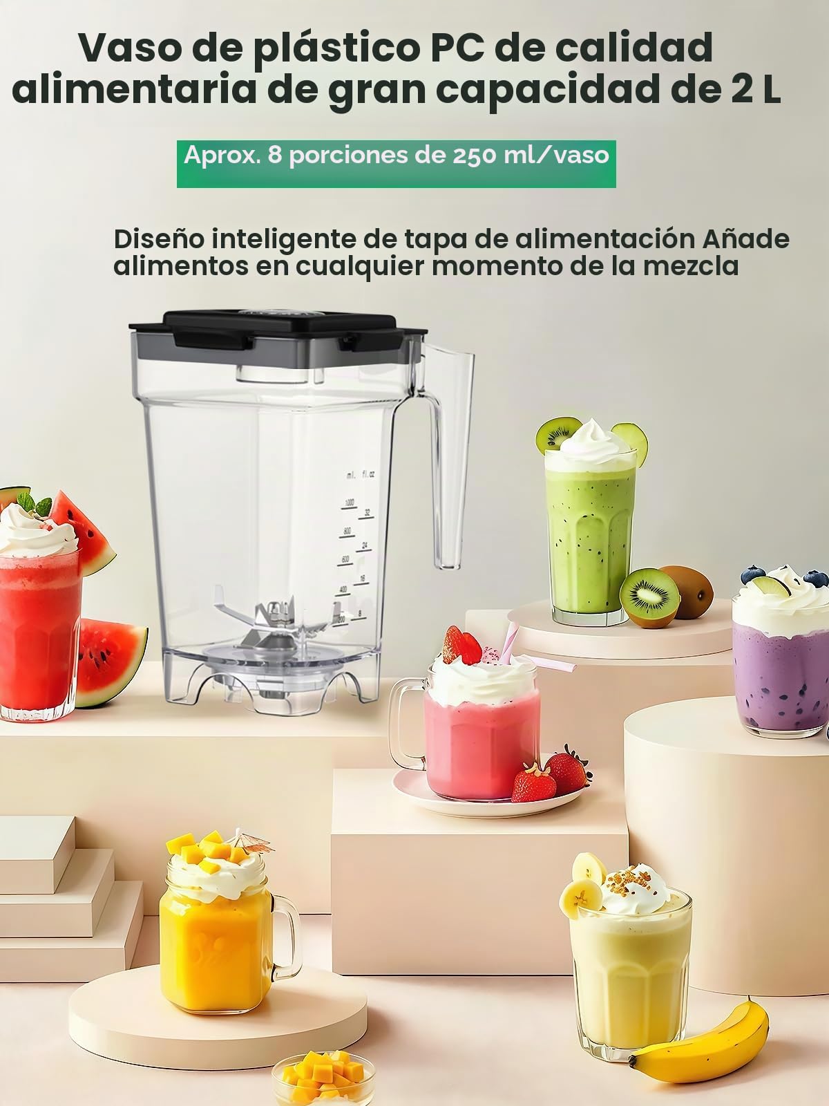Huanyu Batidora comercial con carcasa insonorizada, capacidad de 2 litros, triturador de hielo silencioso, batidora para batidos, batidoras de alto rendimiento de 1000 W