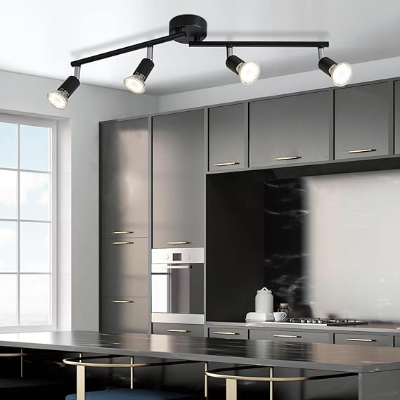 Glitzerlife LED Plafondspot 4 Vlammen Woonkamer - Zwarte Plafondlamp Moderne Plafondlamp GU10 Plafondspot Draaibaar 330°Roteerbare Spotlight Plafond Slaapkamer Keuken Hal Zonder Gloeilamp photo 3