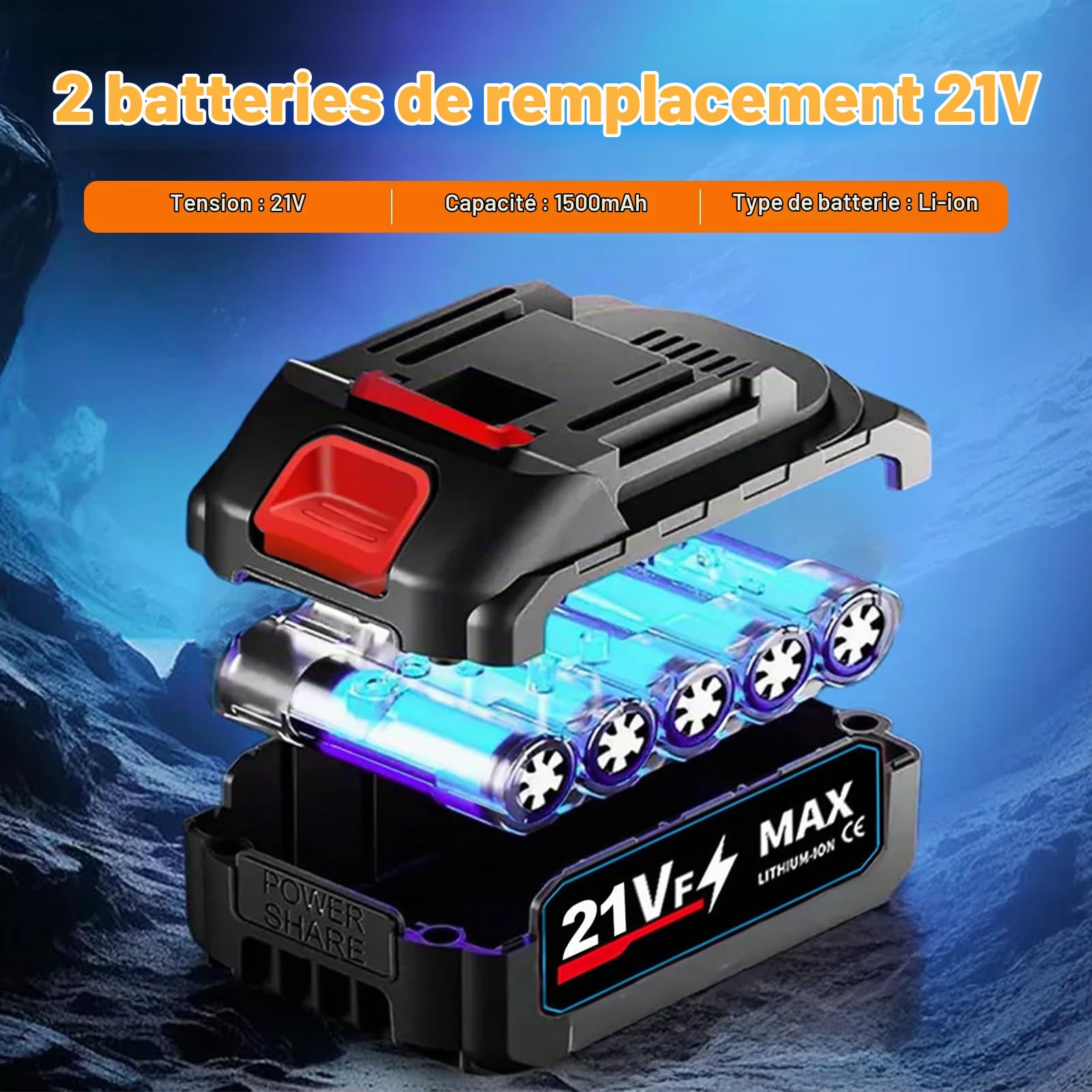 Lave-linge haute puissance sans fil 21 V haute puissance avec 2 batteries et tuyau de 5 mètres, machine à laver électrique portable, outil de lavage à jet avec buse réglable