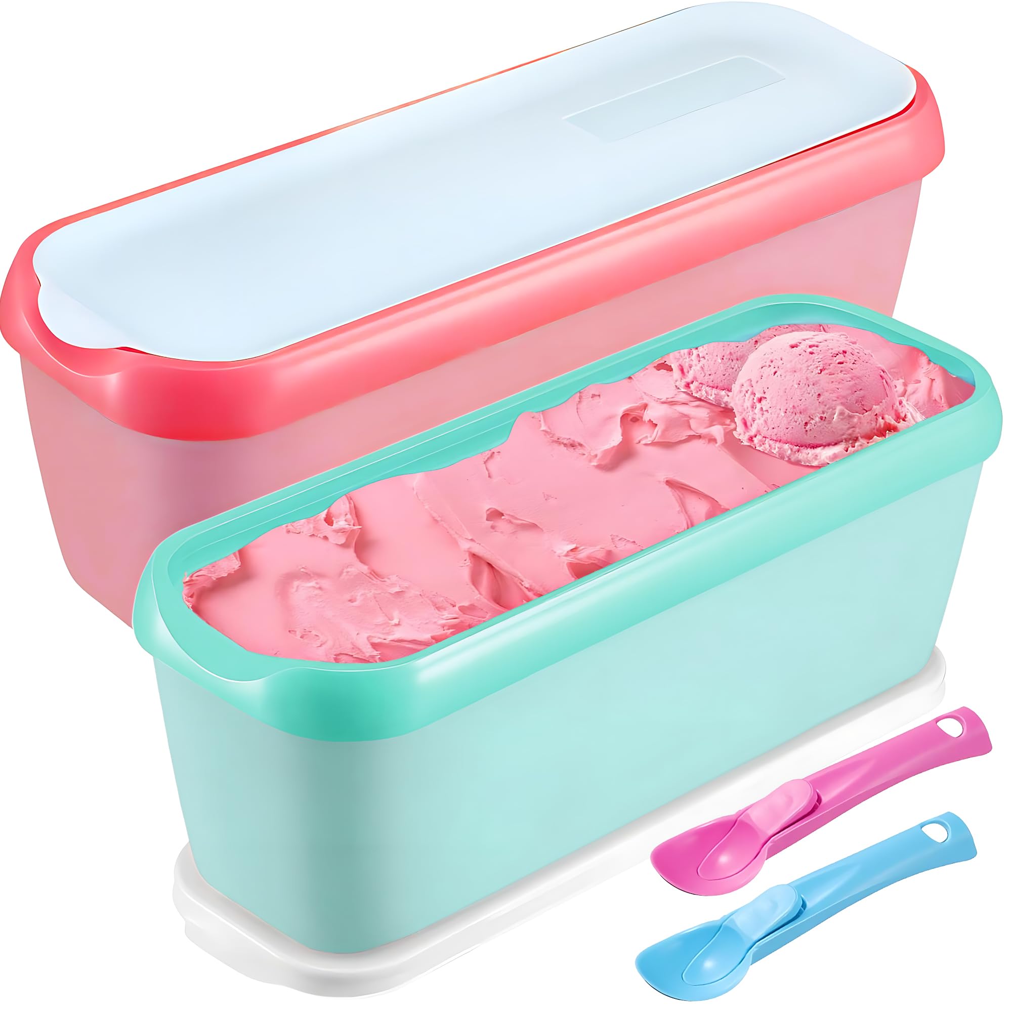2 Pezzi Vaschetta Gelato Set, Contenitori per Gelato Fatto in Casa da 1,5 litri, con 2 Palline per Gelato, Contenitori per Gelato Riutilizzabili per Accessori da Cucina